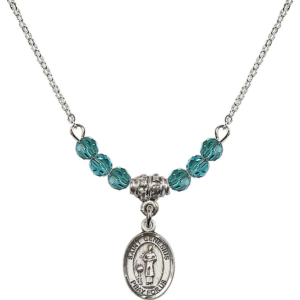Sterling Silver Saint Genesius of Rome Birthstone Necklace with Zircon Beads - 9038