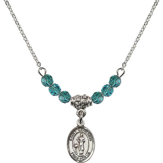 Sterling Silver Saint Genesius of Rome Birthstone Necklace with Zircon Beads - 9038
