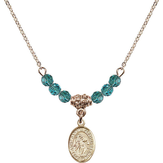 14kt Gold Filled Saint Gabriel the Archangel Birthstone Necklace with Zircon Beads - 9039