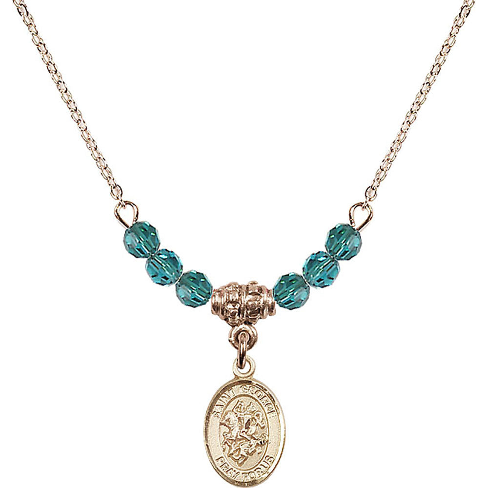 14kt Gold Filled Saint George Birthstone Necklace with Zircon Beads - 9040