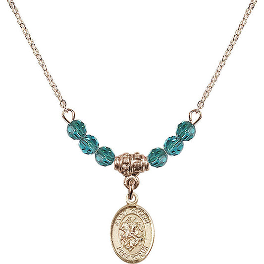14kt Gold Filled Saint George Birthstone Necklace with Zircon Beads - 9040