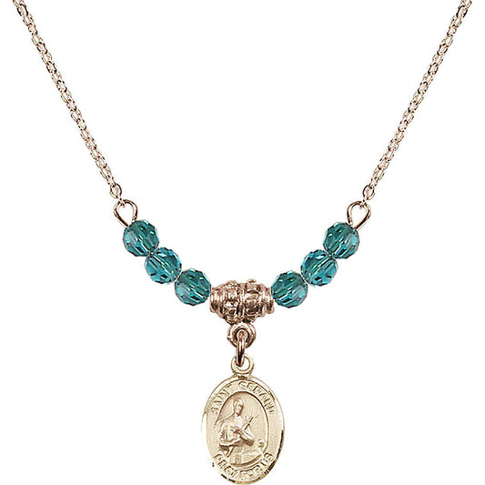 14kt Gold Filled Saint Gerard Majella Birthstone Necklace with Zircon Beads - 9042
