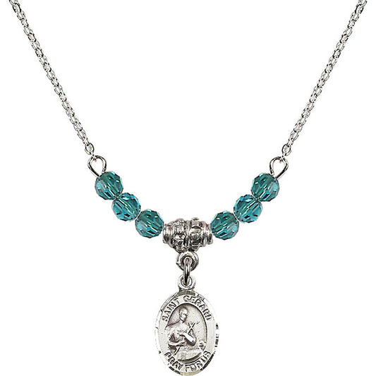 Sterling Silver Saint Gerard Majella Birthstone Necklace with Zircon Beads - 9042