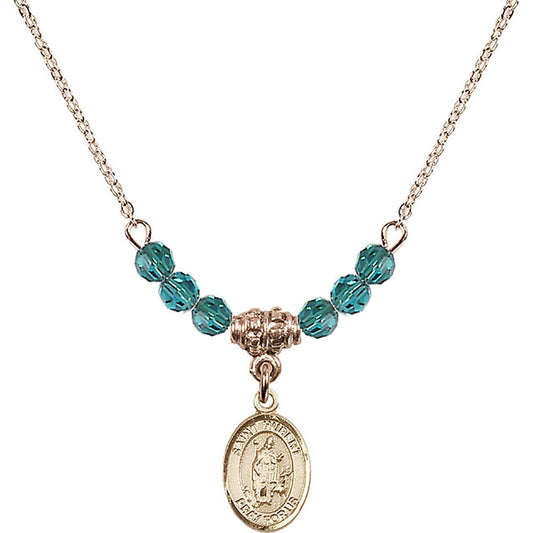 14kt Gold Filled Saint Hubert of Liege Birthstone Necklace with Zircon Beads - 9045
