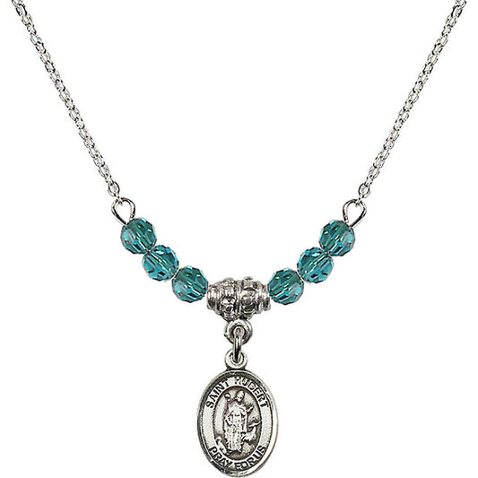 Sterling Silver Saint Hubert of Liege Birthstone Necklace with Zircon Beads - 9045