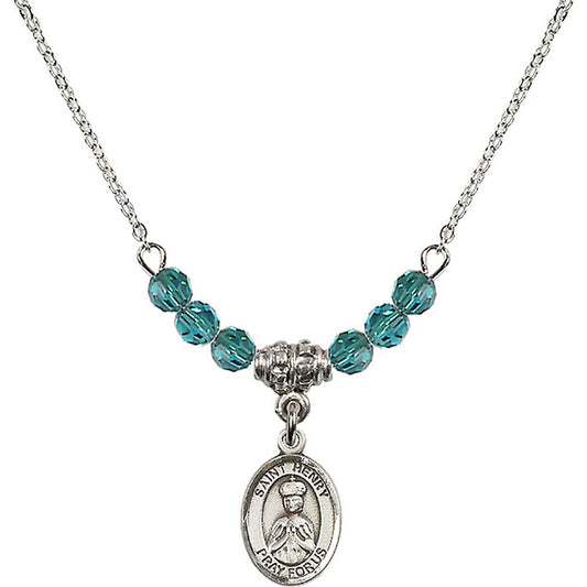 Sterling Silver Saint Henry II Birthstone Necklace with Zircon Beads - 9046