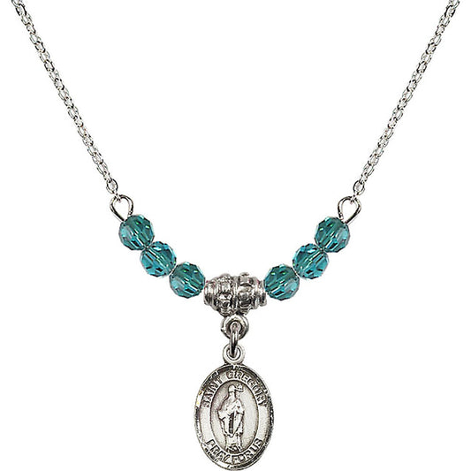 Sterling Silver Saint Gregory the Great Birthstone Necklace with Zircon Beads - 9048