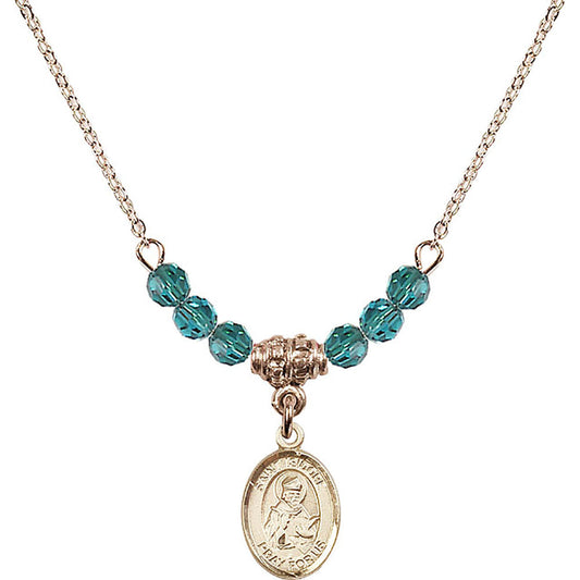 14kt Gold Filled Saint Isidore of Seville Birthstone Necklace with Zircon Beads - 9049