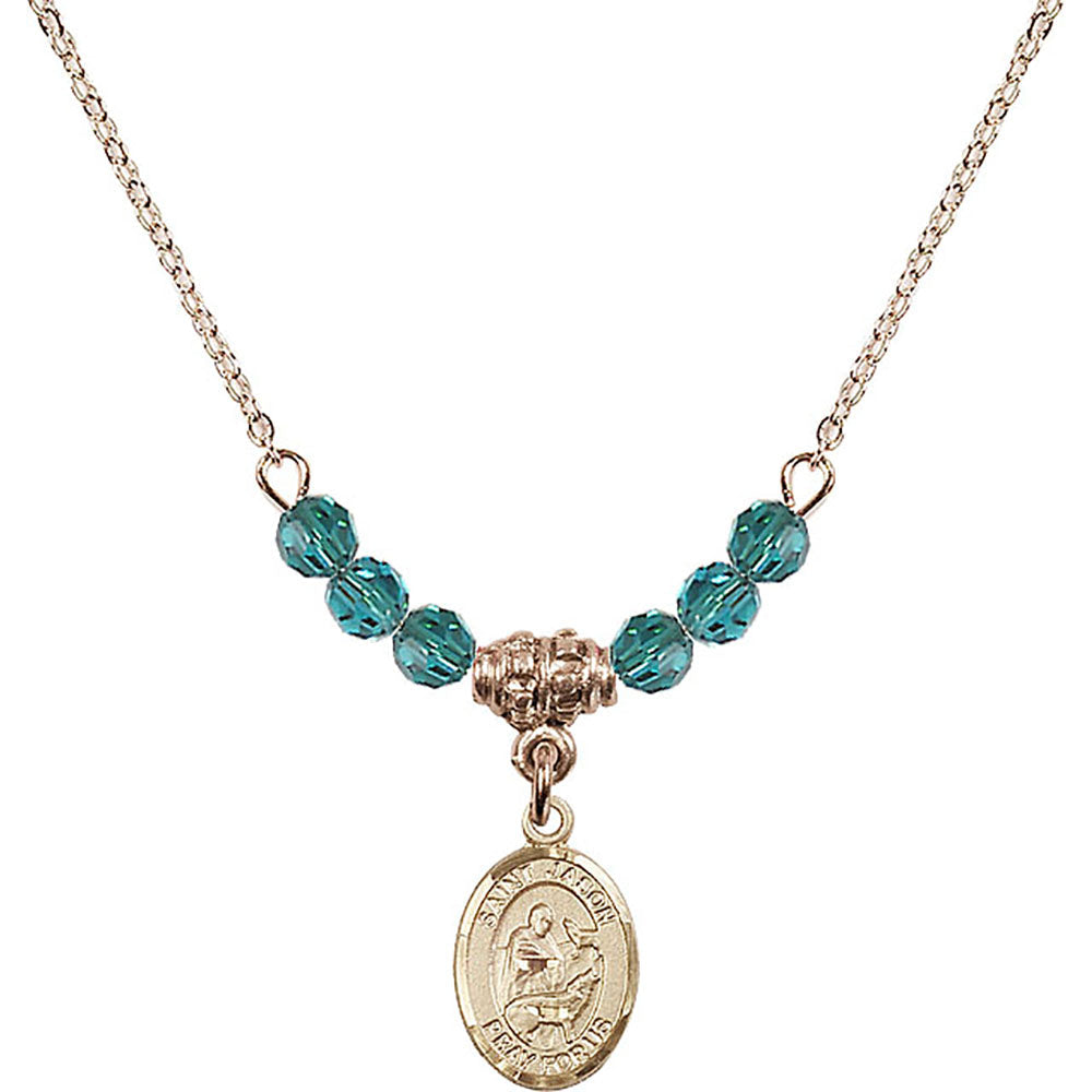 14kt Gold Filled Saint Jason Birthstone Necklace with Zircon Beads - 9051