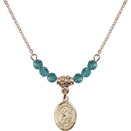 14kt Gold Filled Saint Jason Birthstone Necklace with Zircon Beads - 9051