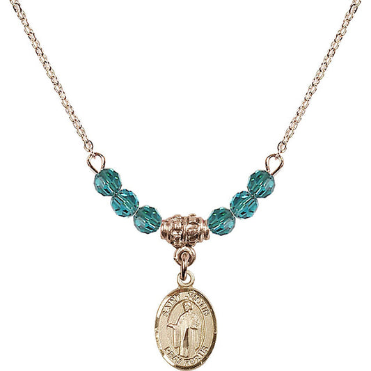 14kt Gold Filled Saint Justin Birthstone Necklace with Zircon Beads - 9052