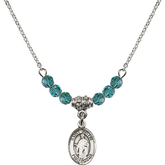 Sterling Silver Saint Justin Birthstone Necklace with Zircon Beads - 9052