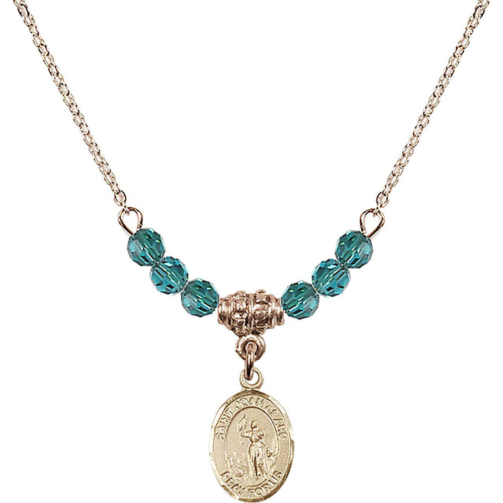 14kt Gold Filled Saint Joan of Arc Birthstone Necklace with Zircon Beads - 9053