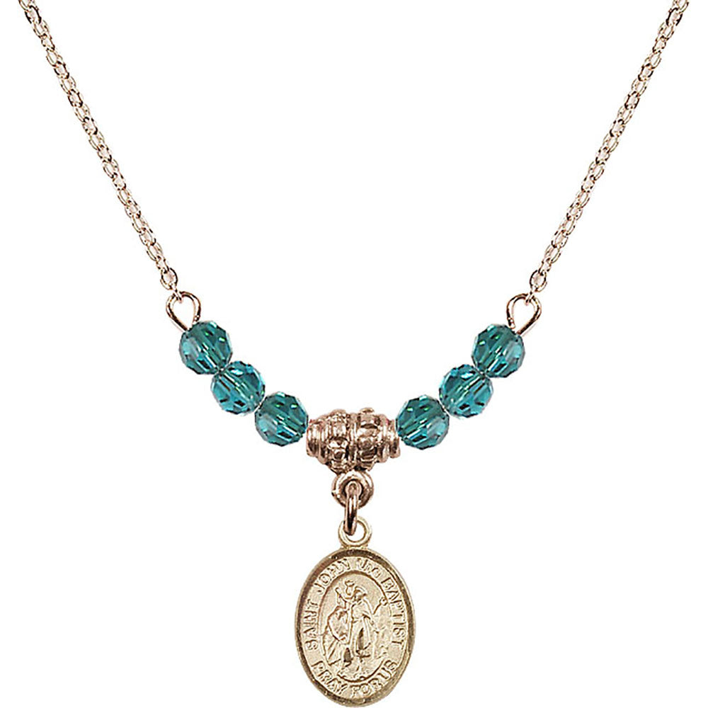 14kt Gold Filled Saint John the Baptist Birthstone Necklace with Zircon Beads - 9054