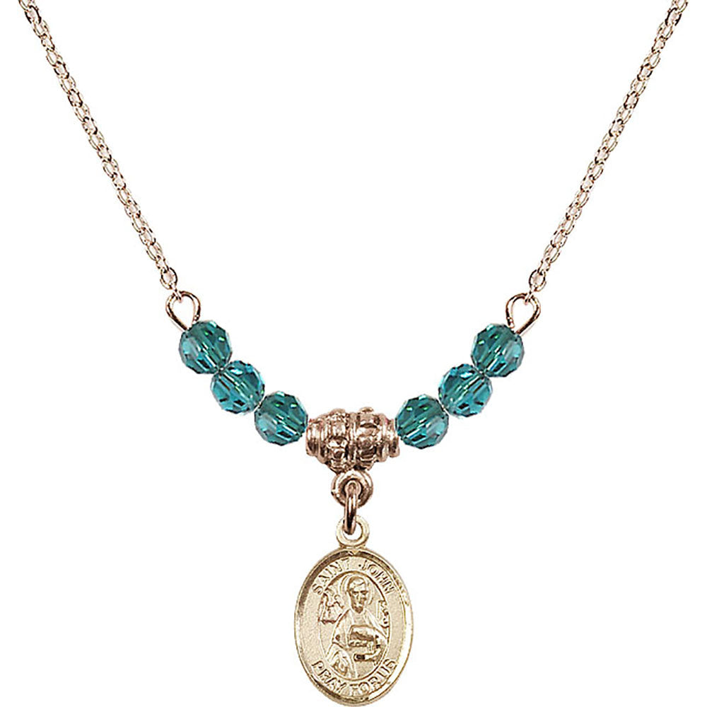 14kt Gold Filled Saint John the Apostle Birthstone Necklace with Zircon Beads - 9056
