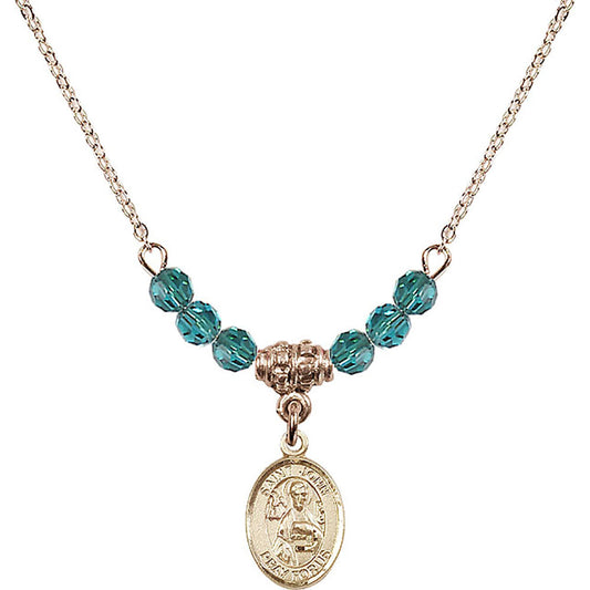 14kt Gold Filled Saint John the Apostle Birthstone Necklace with Zircon Beads - 9056