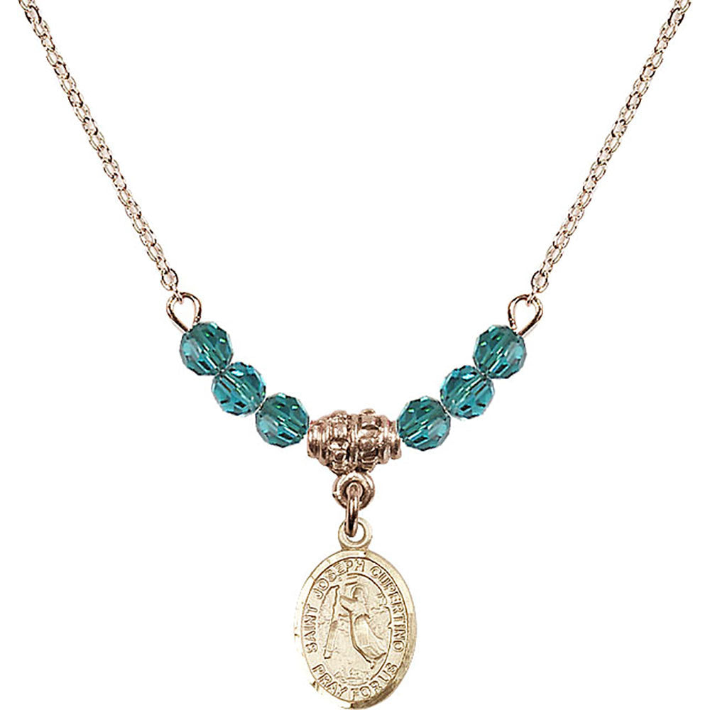 14kt Gold Filled Saint Joseph of Cupertino Birthstone Necklace with Zircon Beads - 9057