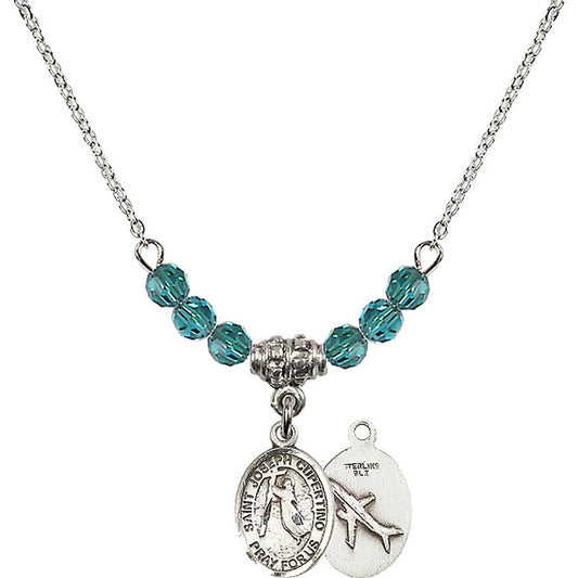 Sterling Silver Saint Joseph of Cupertino Birthstone Necklace with Zircon Beads - 9057
