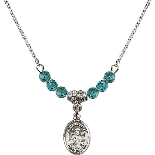 Sterling Silver Saint Joseph Birthstone Necklace with Zircon Beads - 9058