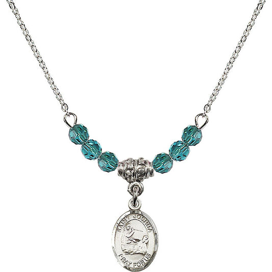 Sterling Silver Saint Joshua Birthstone Necklace with Zircon Beads - 9059