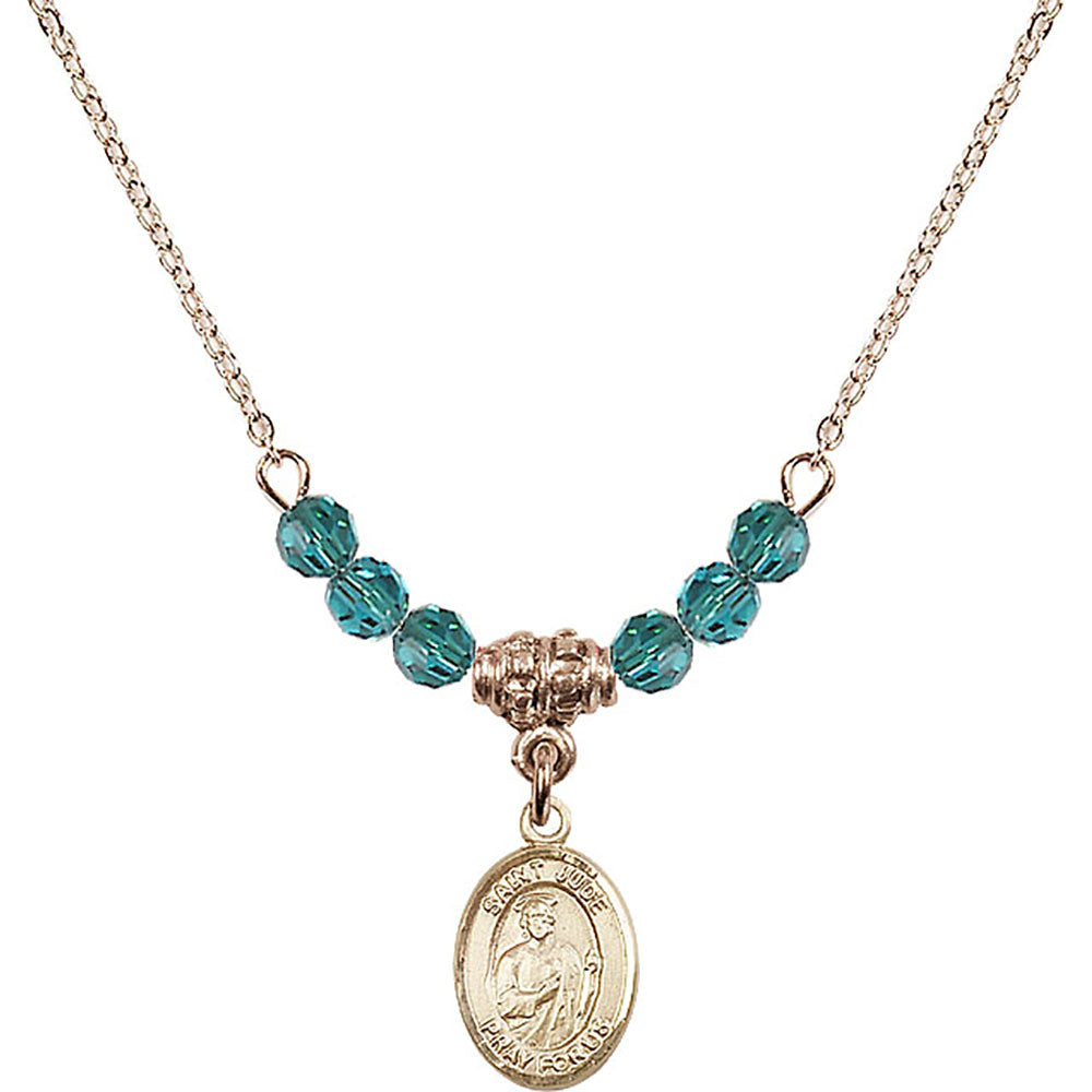 14kt Gold Filled Saint Jude Thaddeus Birthstone Necklace with Zircon Beads - 9060