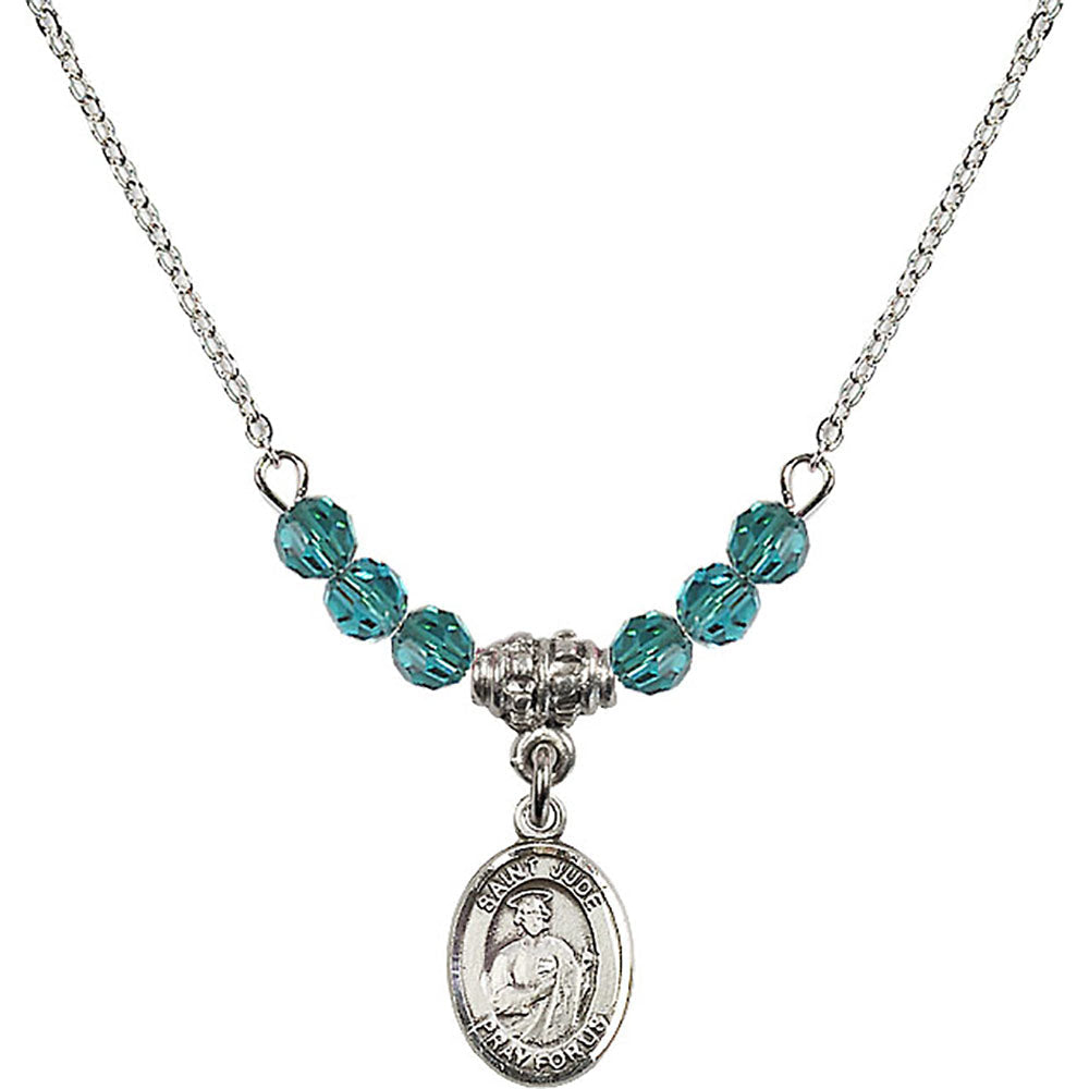 Sterling Silver Saint Jude Thaddeus Birthstone Necklace with Zircon Beads - 9060