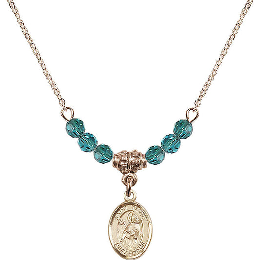 14kt Gold Filled Saint Kevin Birthstone Necklace with Zircon Beads - 9062