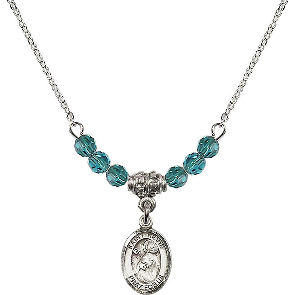 Sterling Silver Saint Kevin Birthstone Necklace with Zircon Beads - 9062
