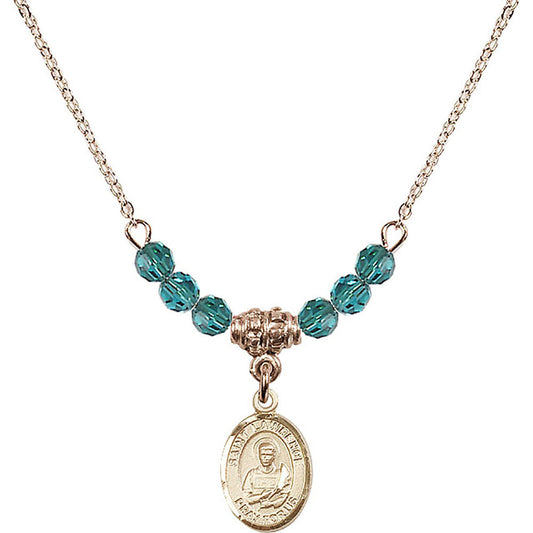 14kt Gold Filled Saint Lawrence Birthstone Necklace with Zircon Beads - 9063