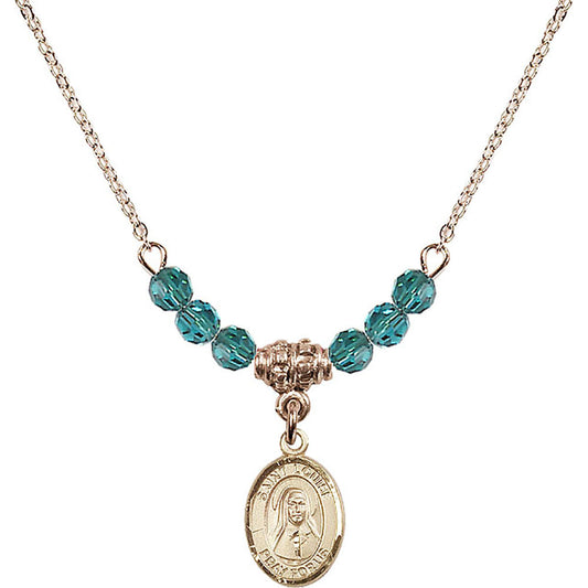 14kt Gold Filled Saint Louise de Marillac Birthstone Necklace with Zircon Beads - 9064