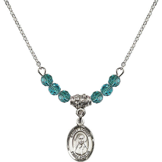 Sterling Silver Saint Louise de Marillac Birthstone Necklace with Zircon Beads - 9064