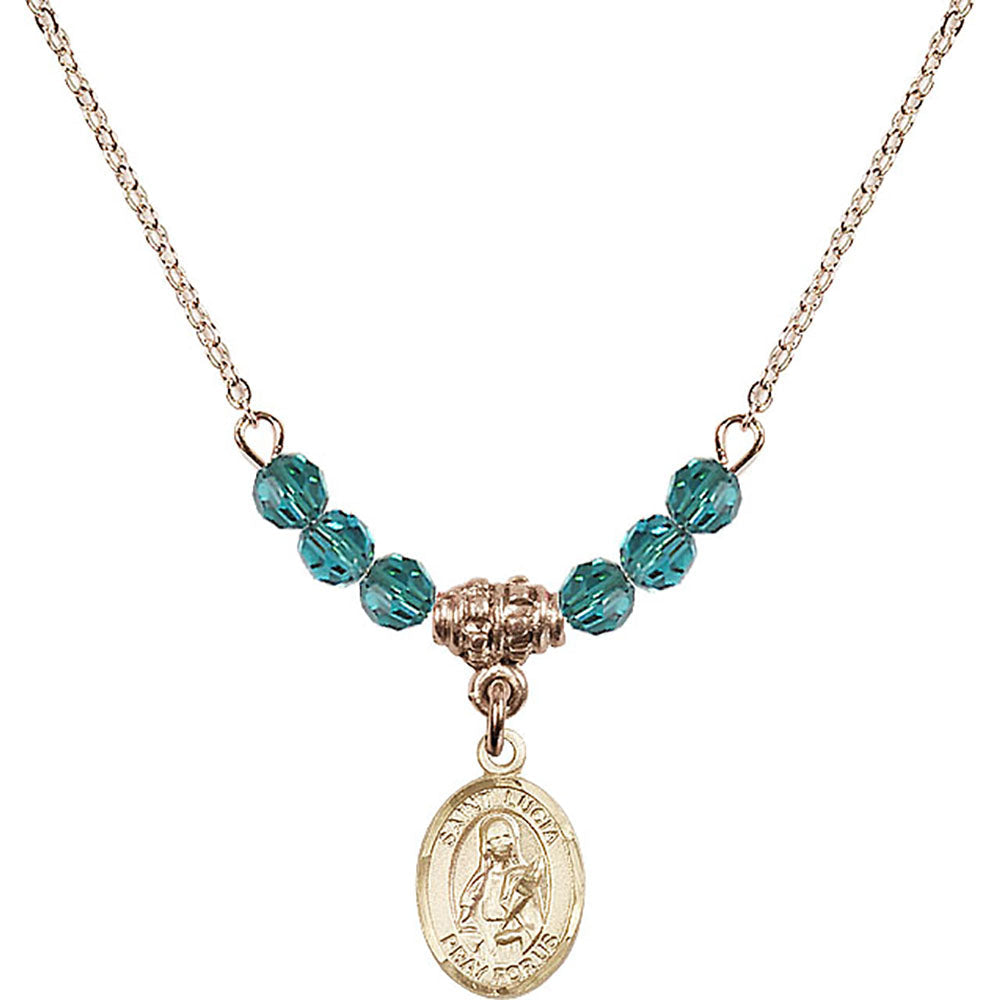 14kt Gold Filled Saint Lucia of Syracuse Birthstone Necklace with Zircon Beads - 9065