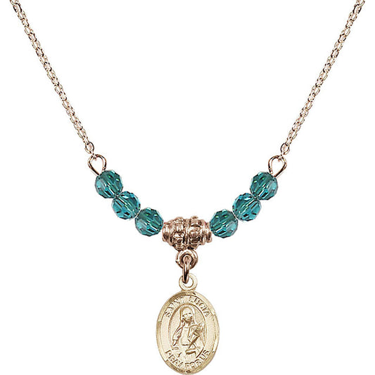 14kt Gold Filled Saint Lucia of Syracuse Birthstone Necklace with Zircon Beads - 9065