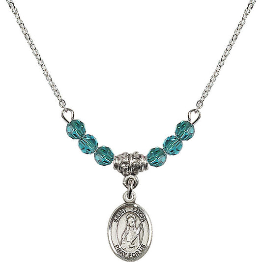 Sterling Silver Saint Lucia of Syracuse Birthstone Necklace with Zircon Beads - 9065