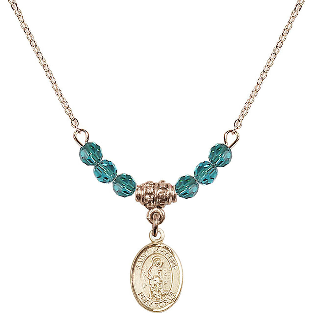 14kt Gold Filled Saint Lazarus Birthstone Necklace with Zircon Beads - 9066