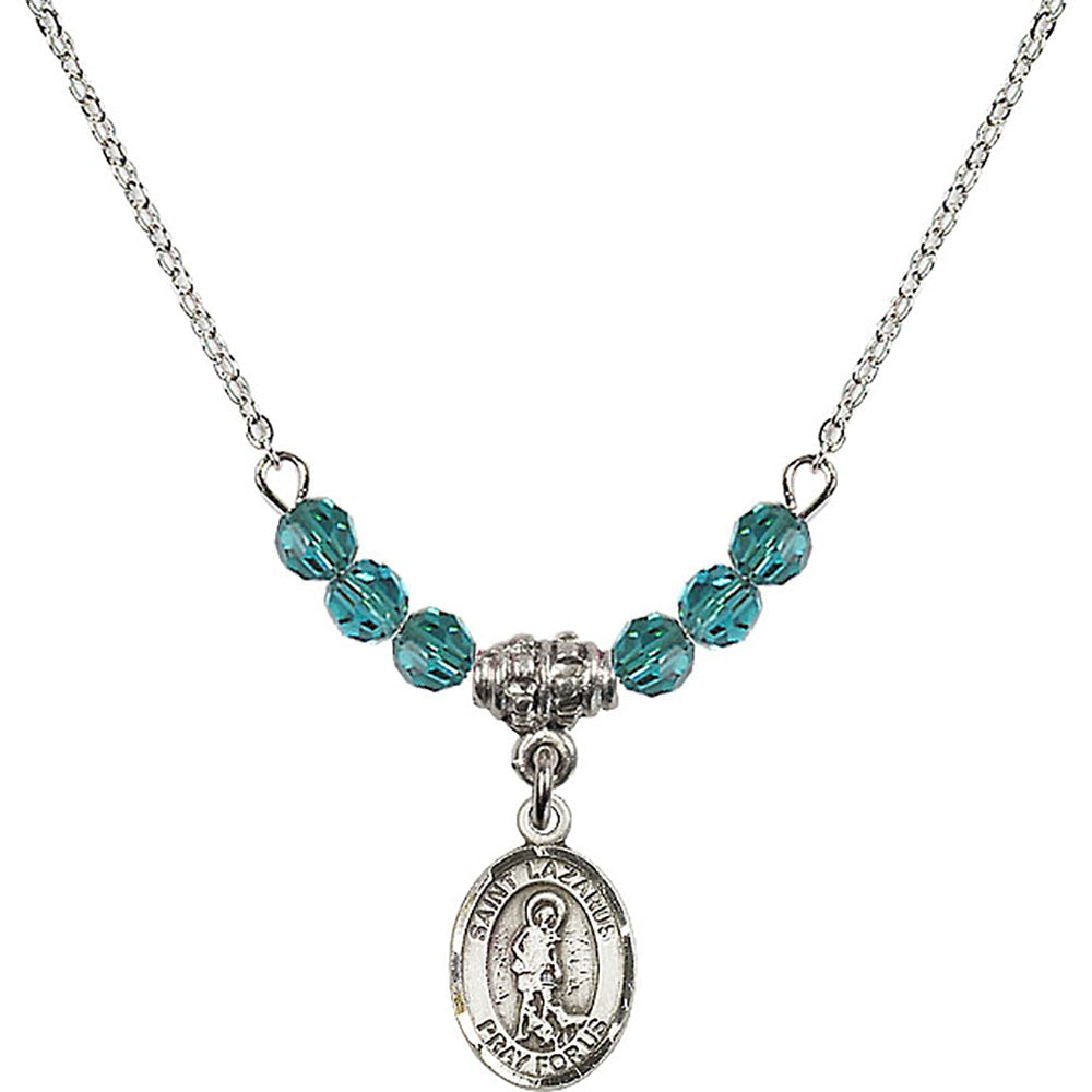Sterling Silver Saint Lazarus Birthstone Necklace with Zircon Beads - 9066