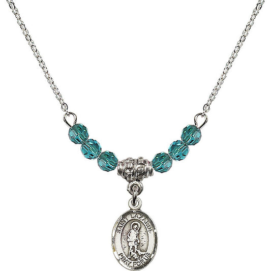 Sterling Silver Saint Lazarus Birthstone Necklace with Zircon Beads - 9066