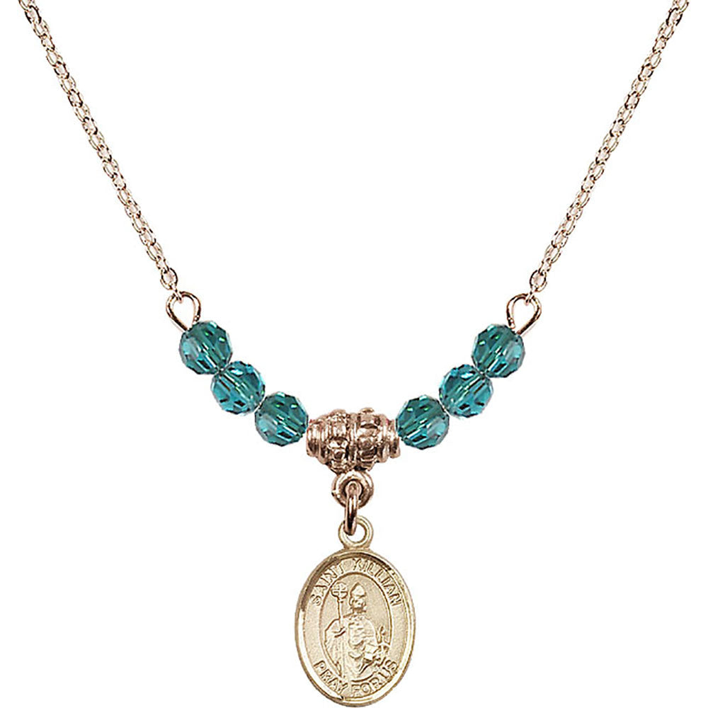 14kt Gold Filled Saint Kilian Birthstone Necklace with Zircon Beads - 9067