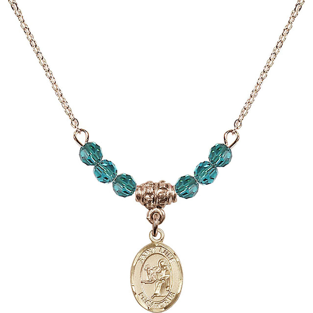 14kt Gold Filled Saint Luke the Apostle Birthstone Necklace with Zircon Beads - 9068