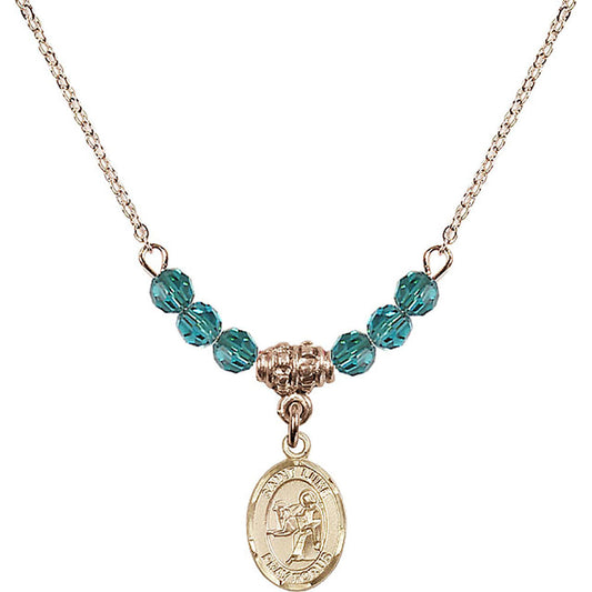 14kt Gold Filled Saint Luke the Apostle Birthstone Necklace with Zircon Beads - 9068