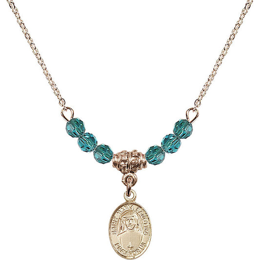 14kt Gold Filled Saint Maria Faustina Birthstone Necklace with Zircon Beads - 9069