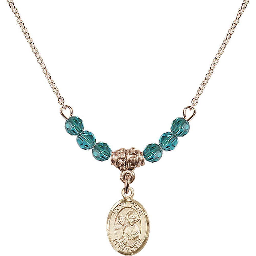14kt Gold Filled Saint Mark the Evangelist Birthstone Necklace with Zircon Beads - 9070