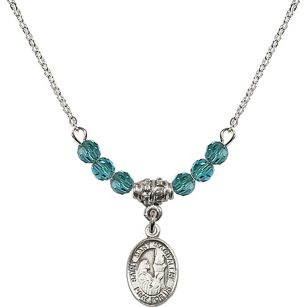 Sterling Silver Saint Mary Magdalene Birthstone Necklace with Zircon Beads - 9071