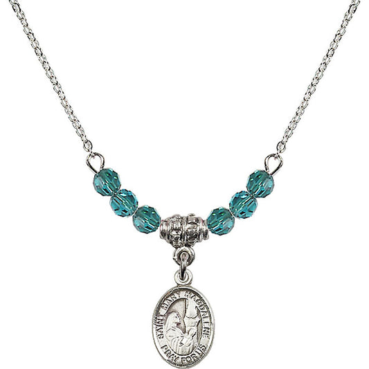 Sterling Silver Saint Mary Magdalene Birthstone Necklace with Zircon Beads - 9071