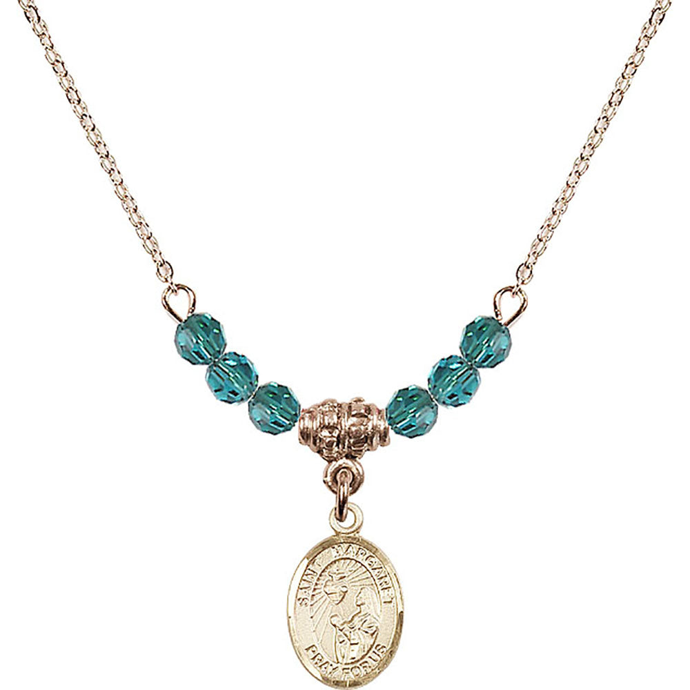 14kt Gold Filled Saint Margaret Mary Alacoque Birthstone Necklace with Zircon Beads - 9072