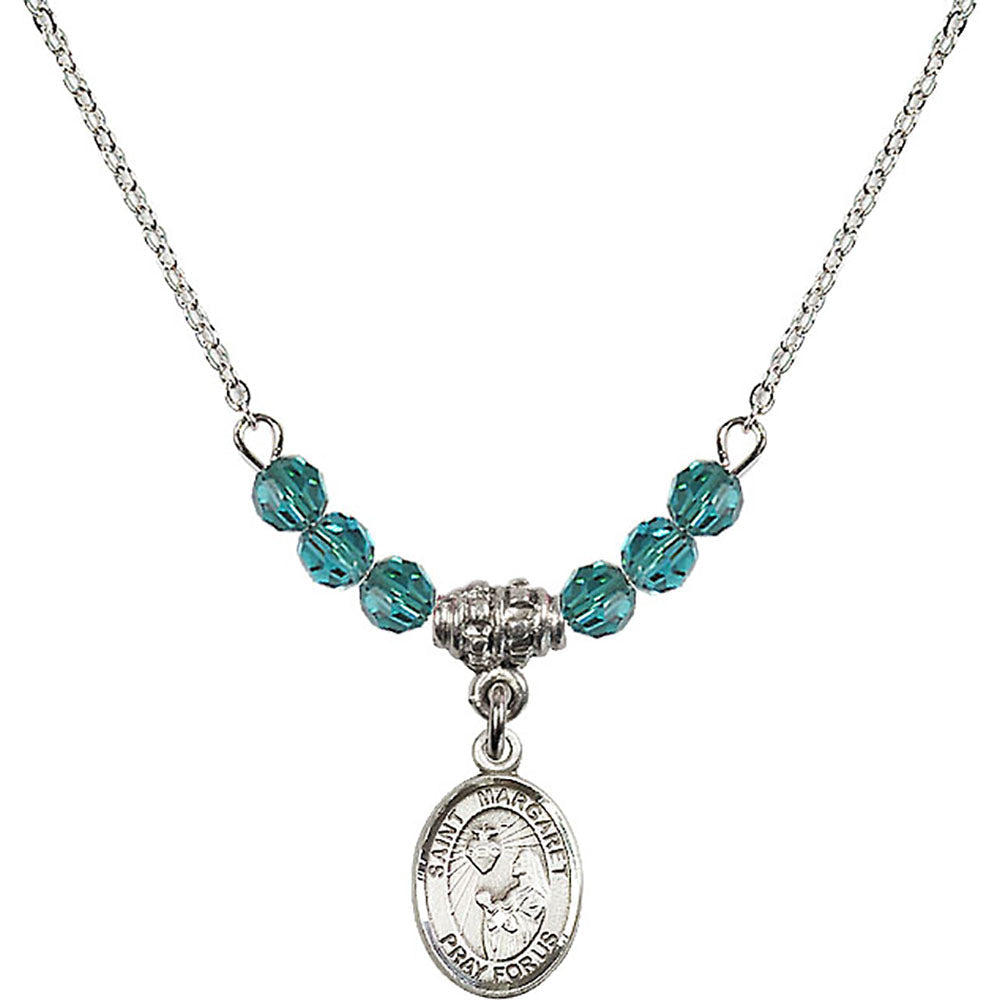 Sterling Silver Saint Margaret Mary Alacoque Birthstone Necklace with Zircon Beads - 9072