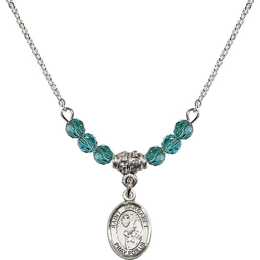 Sterling Silver Saint Margaret Mary Alacoque Birthstone Necklace with Zircon Beads - 9072