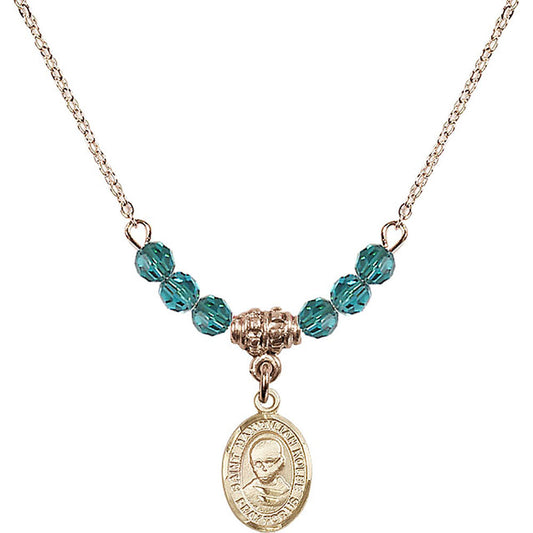 14kt Gold Filled Saint Maximilian Kolbe Birthstone Necklace with Zircon Beads - 9073