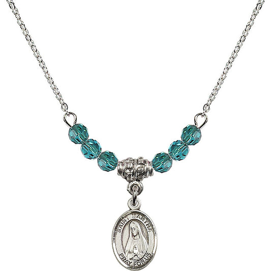 Sterling Silver Saint Martha Birthstone Necklace with Zircon Beads - 9075
