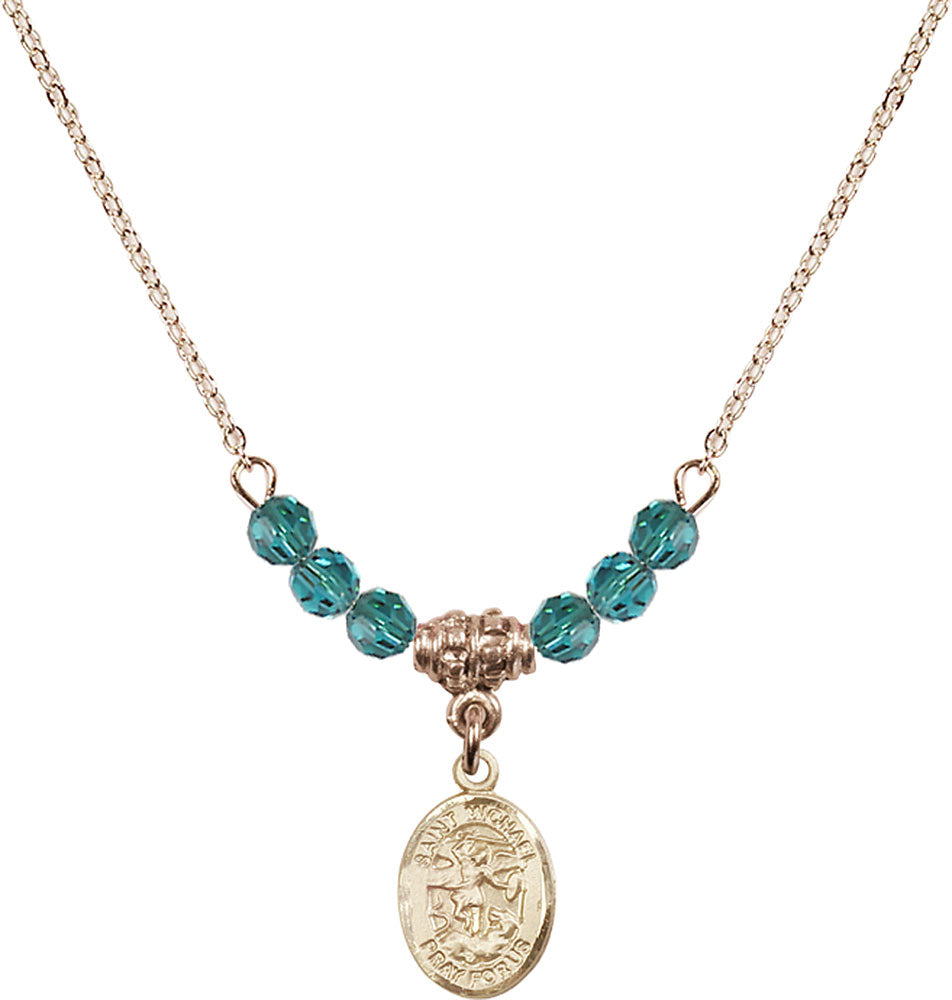14kt Gold Filled Saint Michael the Archangel Birthstone Necklace with Zircon Beads - 9076